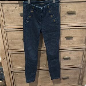 Navy Blue High-Waisted Button Pants
